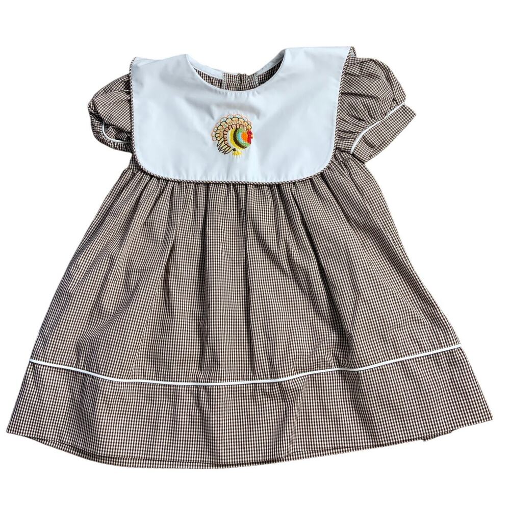 Southern Smocked Company Brown Gingham Turkey Dress size 24mo/2T